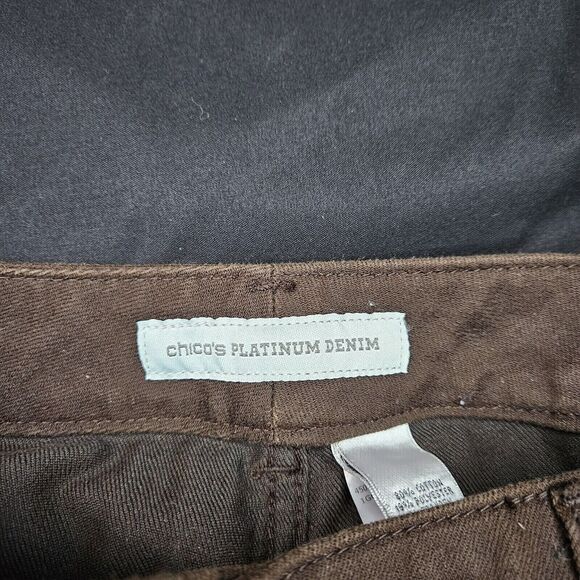 Chicos Womens Platinum Denim Pants Brown Size 00 Cotton Stretch Pockets Button - Picture 6 of 12